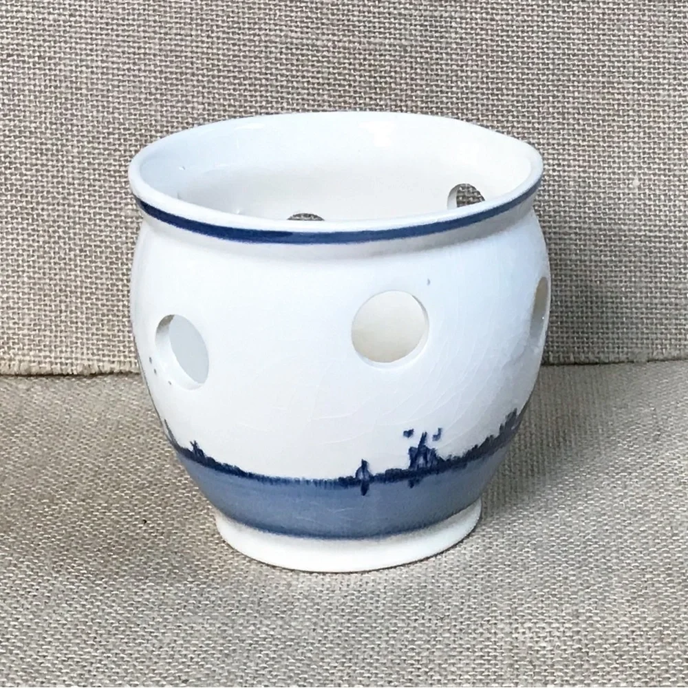 Sailboat Windmill Delft Blue Luminary Candle Holder Hand Painted Dutch Coastal